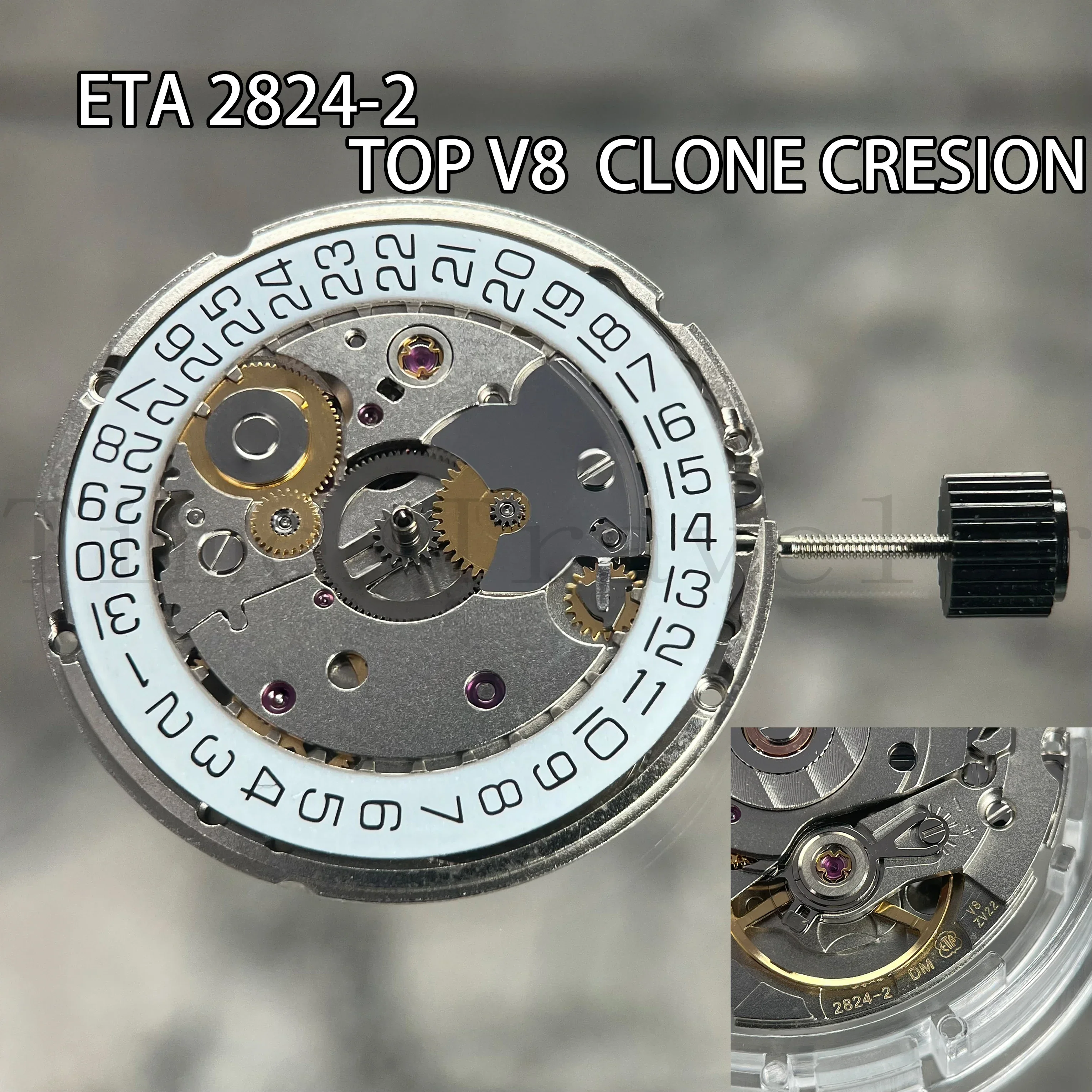 

ETA 2824-2 V8 Clone Mechanical Movement High Accuracy Mod Automatic Mechanism 2824 Date at 3 O'Clock Lettered Mark Rotor/Plate