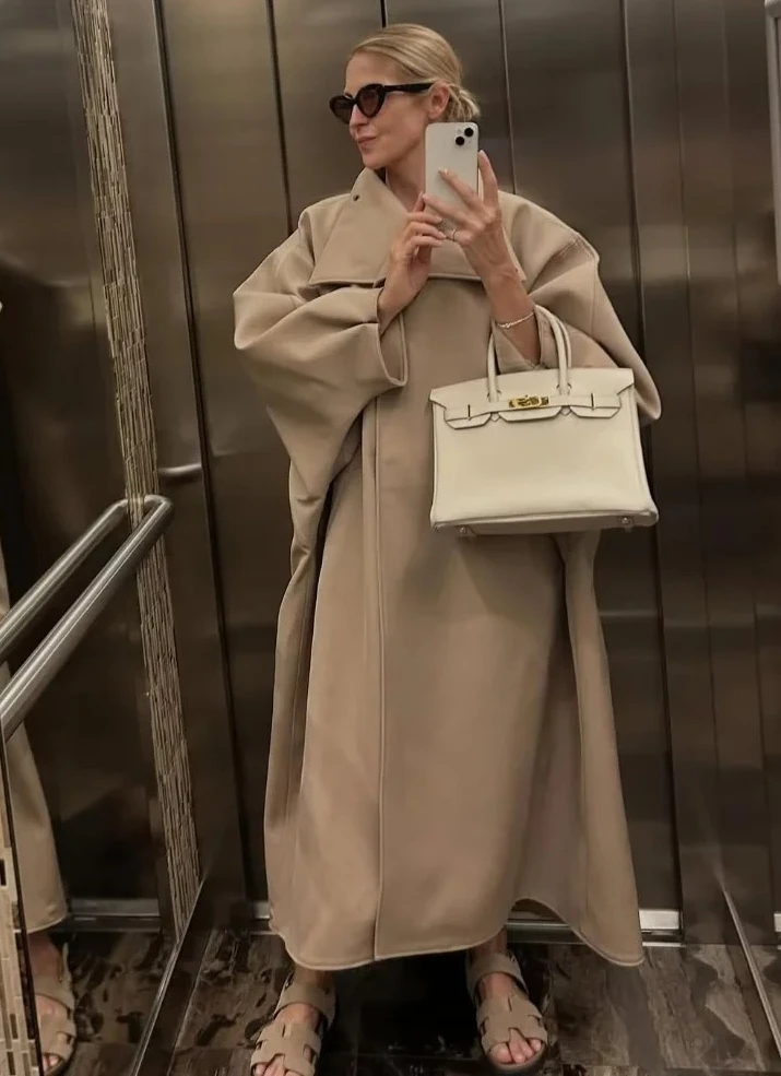 سترة واقية سيدة الخريف Highstreet JacketFashion الكاكي طويل خندق معطف المرأة عادية التلبيب الوقوف طوق واحدة الصدر فضفاضة #1