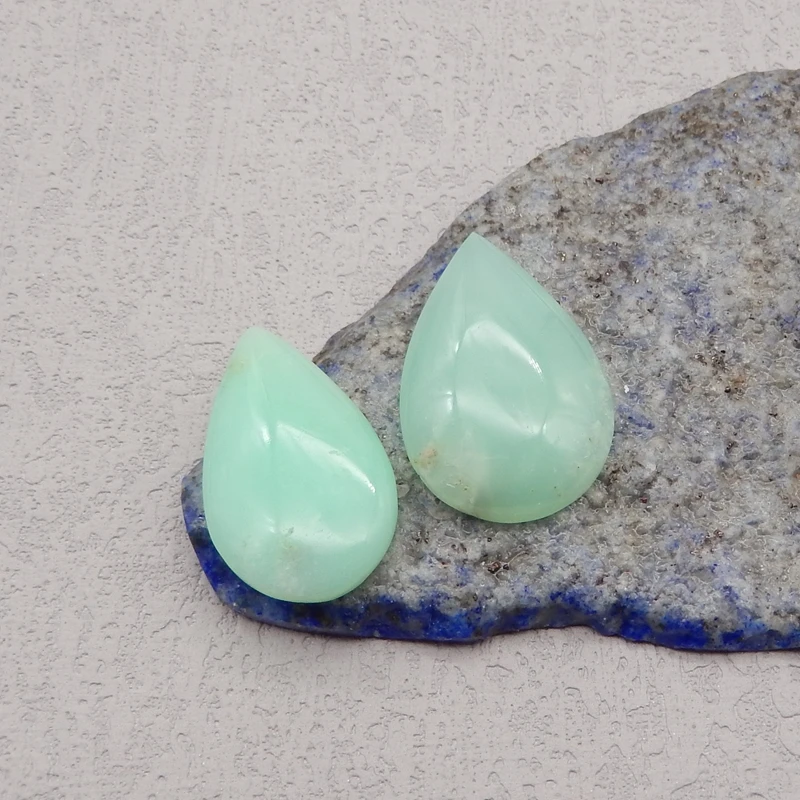 2Pcs Natural Stone Chrysoprase Water Drop Cabochons,Fashion Jewelry Pendant Accessories Free drilling 27x19x6mm 7g
