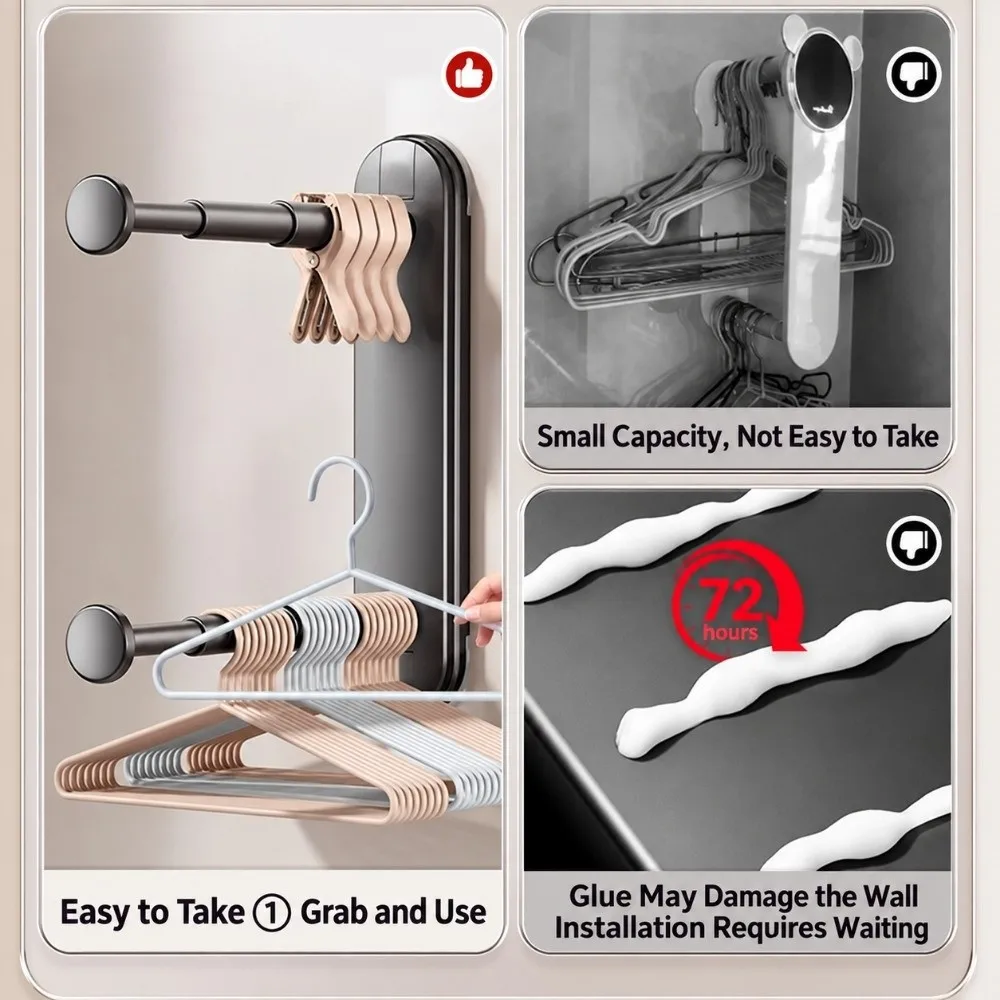 Suction Cup Hanger Organizer Stacker Double Layer Telescopic Clothes Hanger Storage Non Punching Space Saving