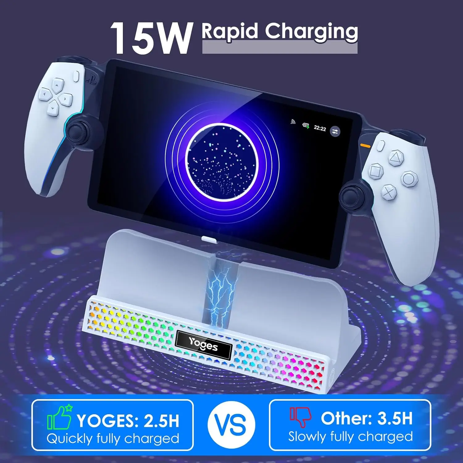 Charging Dock for PlayStation Portal, 3 in 1 Charging Stand for PS5 Portal with 14 RGB Light,Charger Accessories for PlayStation