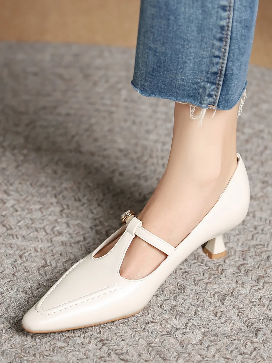 

Женские туфли на высоком каблуке из мягкой кожи с острым носком, на тонком каблуке, из натуральной кожи для юбок, с вырезами в стиле ретро, Single oes, лето 2029.