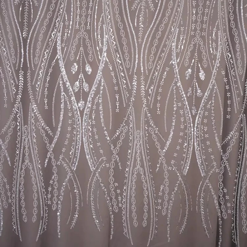 

Beaded Sequin Embroidered Lace Mesh Fabric for DIY Sewing Wedding Dress Accessories Curtain Tablecloth Fashion Material Cloth