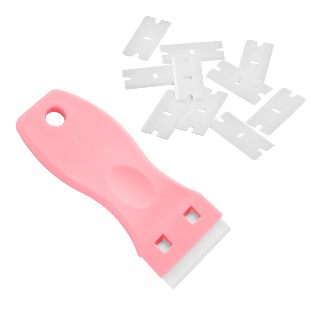 GlamorDove Plastic Scraper Tool with 10PCS Plastic Blades for Removing Glue Hair Extension Tool for Removing Adhesive Labels