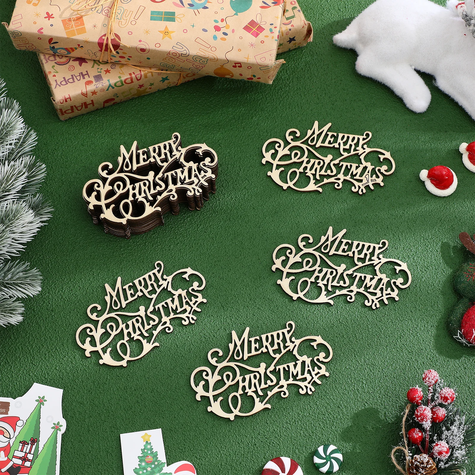 

20 Pcs Indoor Paint Paintable Crafts Large Christmas Ornaments DIY Tree Wood Unfinished