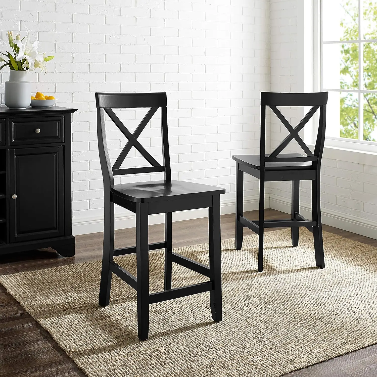 Crosley Furniture X-Back Bar Stool (Set of 2), 24-inch, Black