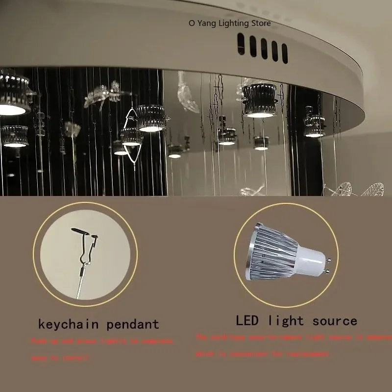 Nordic Modern Amber Transparent Crystal Feather Chandelier Corridor Living Room Villa Suspension Lamp Indoor Decorative Lighting