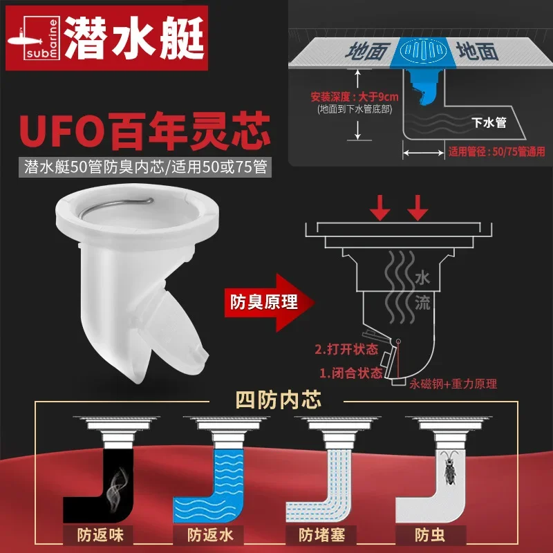 Submarine Bathroom Floor Drain Core Universal Deodorant Sewer Seal Leak ABS Anti Odor Kitchen Floor Strainer Plug Filter Fast