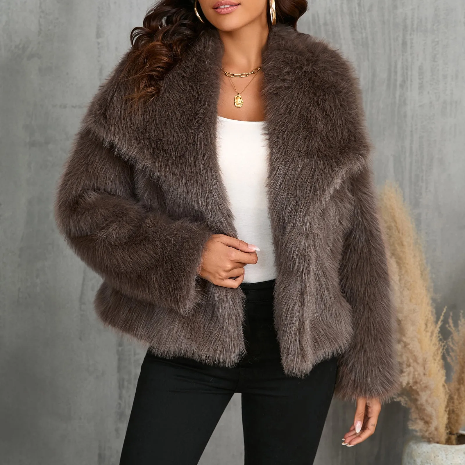 Winter New Fashion Gradient Fluffy Fur Coat Women High Street Luxury Big Fur Collar Faux Fox Fur Jacket Female Overcoats