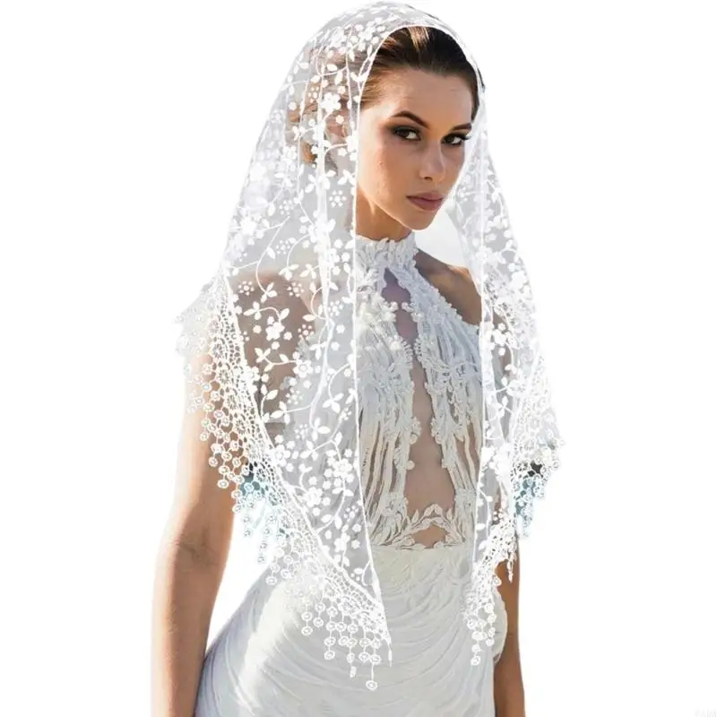 Latin Veils Head Scarf for Church Attendance Mantilla Veils Lace Head Covering Flower Veils for Travel and Worship Service 6XDA