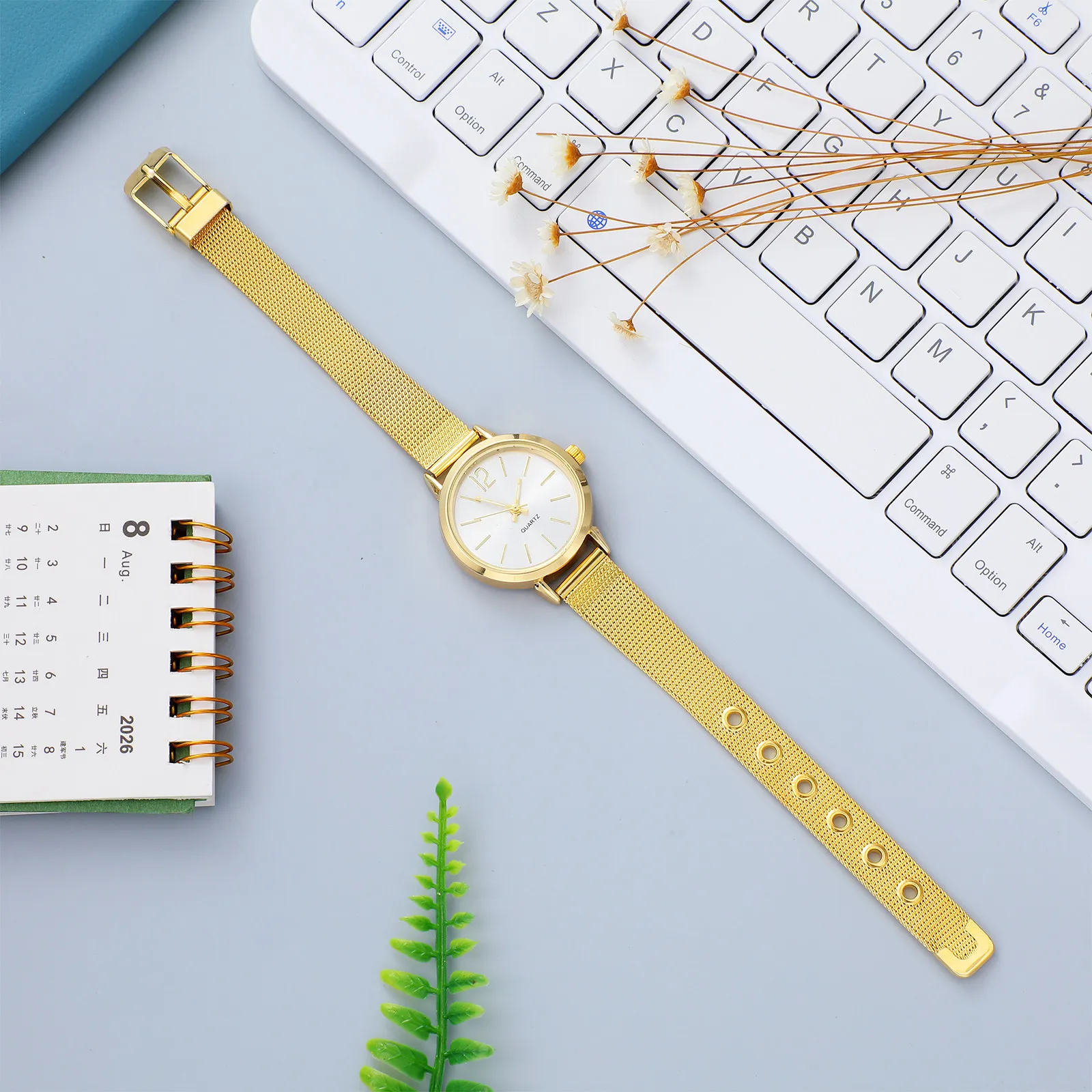 

Элегантные женские кварцевые часы с золотистым сетчатым ремешком, стильные простые наручные часы, идея подарка на День святого Валентина или День матери