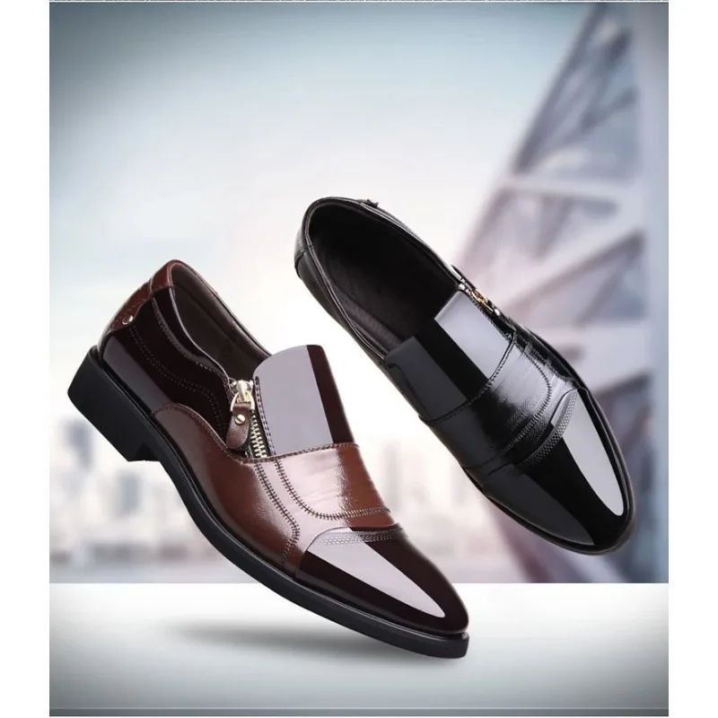 

Fashion Business Zipper Footwear Casual comfort male shoes New autumn men's leather shoes Sharp pointed outdoor anti slip flat