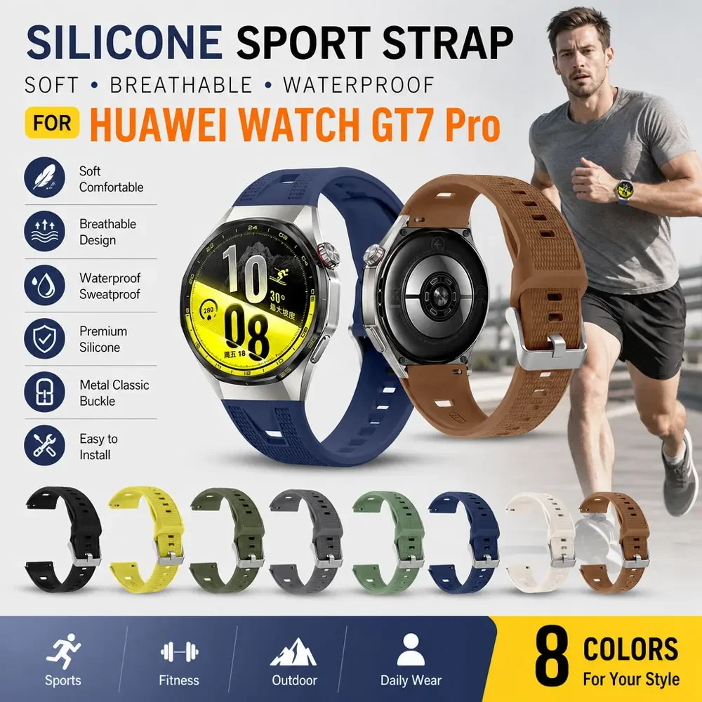 Durable Sports Band for Huawei Watch GT 7 Pro GT 6 Pro Waterproof Silicone Strap Adjustable Wristband Gear for Replacement