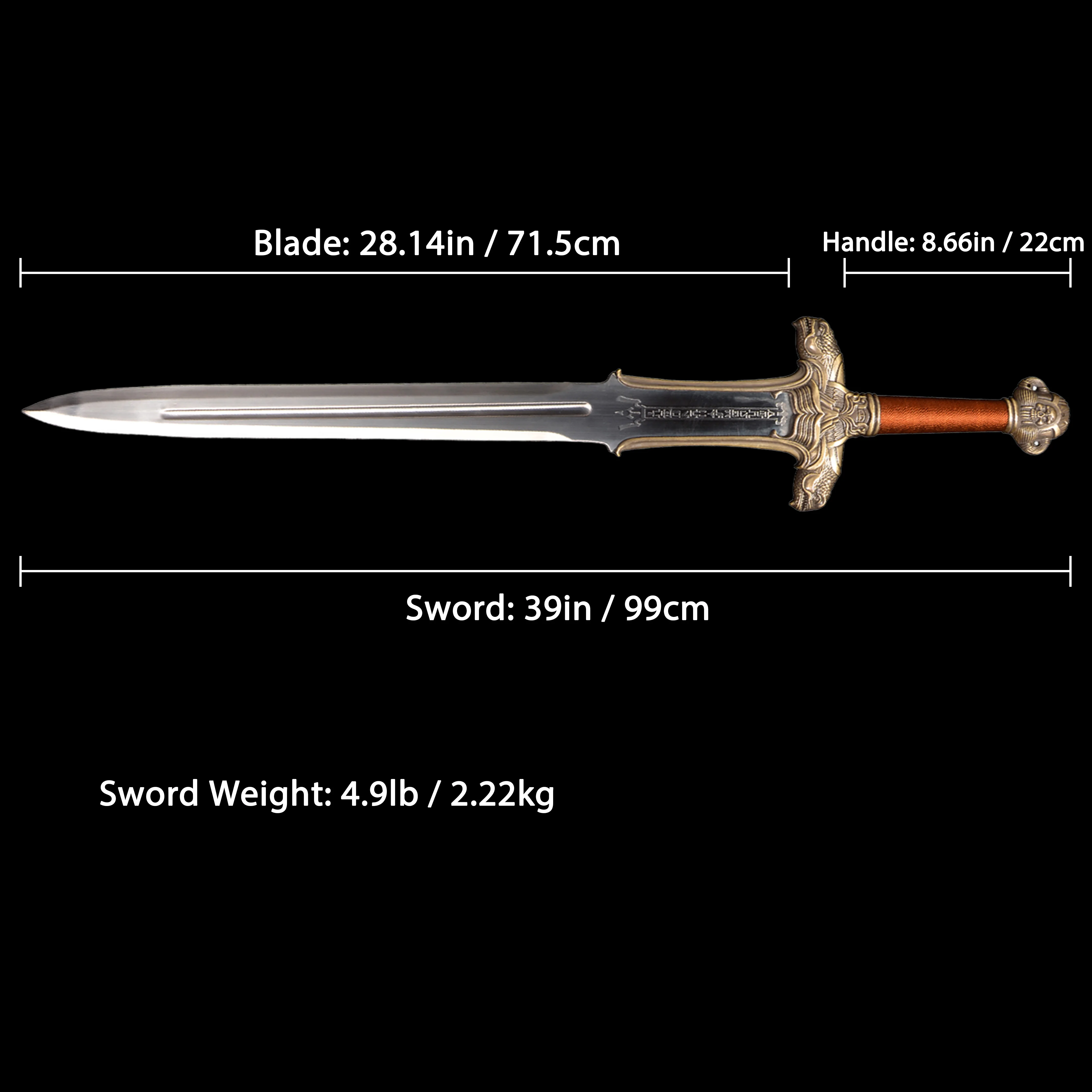 Espada occidental de 39 pulgadas/con placa colgante/no afilada/espada bárbara Conan