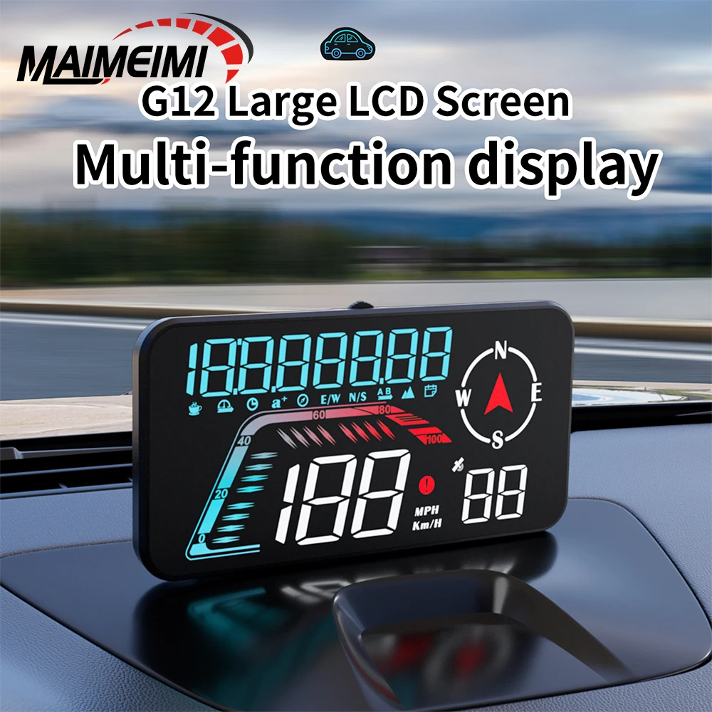 

G12 GPS HUD Digital Speedometer Head Up Display Big Font GPS Speed Detector Plug and Play for All Cars KMH MPH Mileage Time
