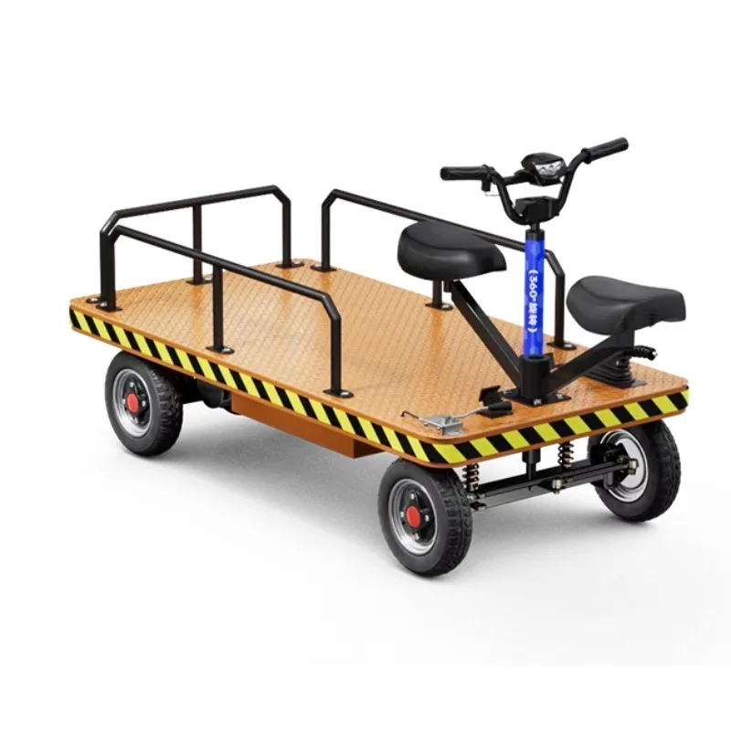 Four-wheeled Electric Cargo Trolley Cart Electric Cargo Flatbed Push Cart Transport Vehicle Handcart Four-wheeled Flatbed Truck