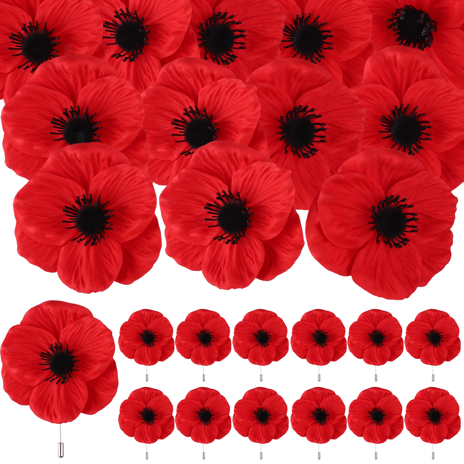 

32 Pcs Remember Memorial Day Red Black Poppy Artificial Flower Brooch Pin Bulk Lest We Forget Fake Flower Head Gift For Women Me