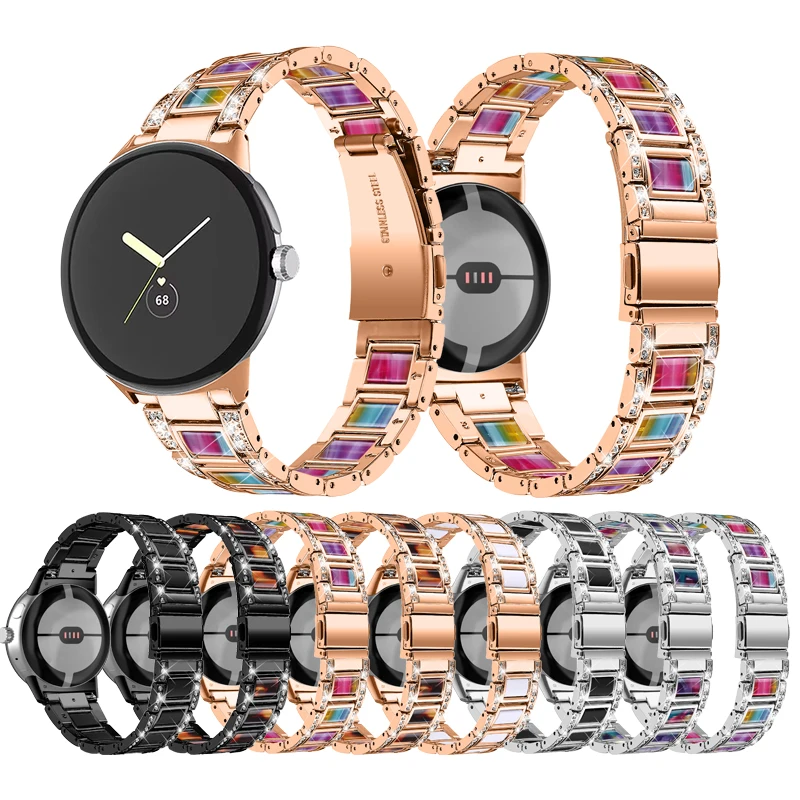 

Resin + Stainless Steel Strap for Google Pixel Watch Band Men Women Diamond Metal bracelet accessories for pixel watch Straps