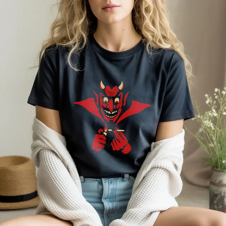 

Футболка с сигаретным дьяволом, винтажная футболка с рисунком ужасов в стиле гранж в стиле ретро, острый уличный подарок для темных души