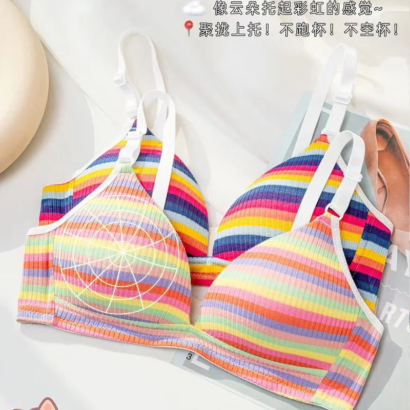 حمالة صدر مخططة أصلية من MOYISU باللون الوردي للطالب، حمالة صدر يابانية رفيعة للغاية خالية من الأسلاك، صدر صغير، ملابس داخلية مثيرة للشاطئ #1