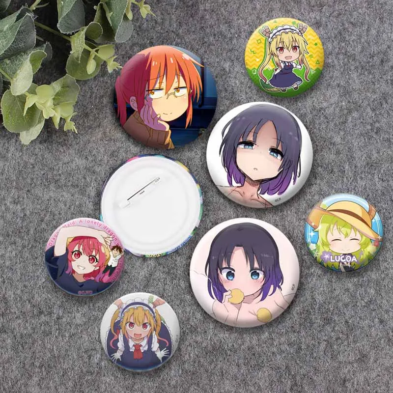 Miss Kobayashi's Dragon Maid Anime Round Brooch Cartoon Role Playing Button Pins Backpack Clothes Hat Decoration Badges Jewelry