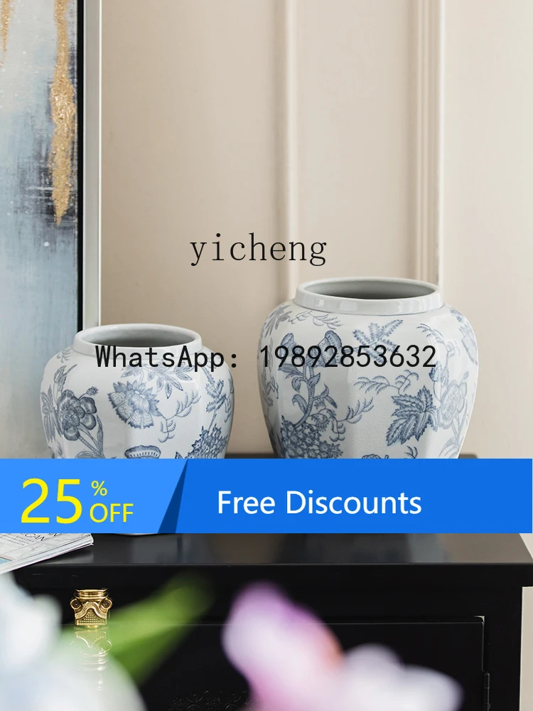 

Chinese Retro Ceramic Flower Arrangement Wide Mouth Vase Light Luxury Living Room Dining Table Decoration Ornament