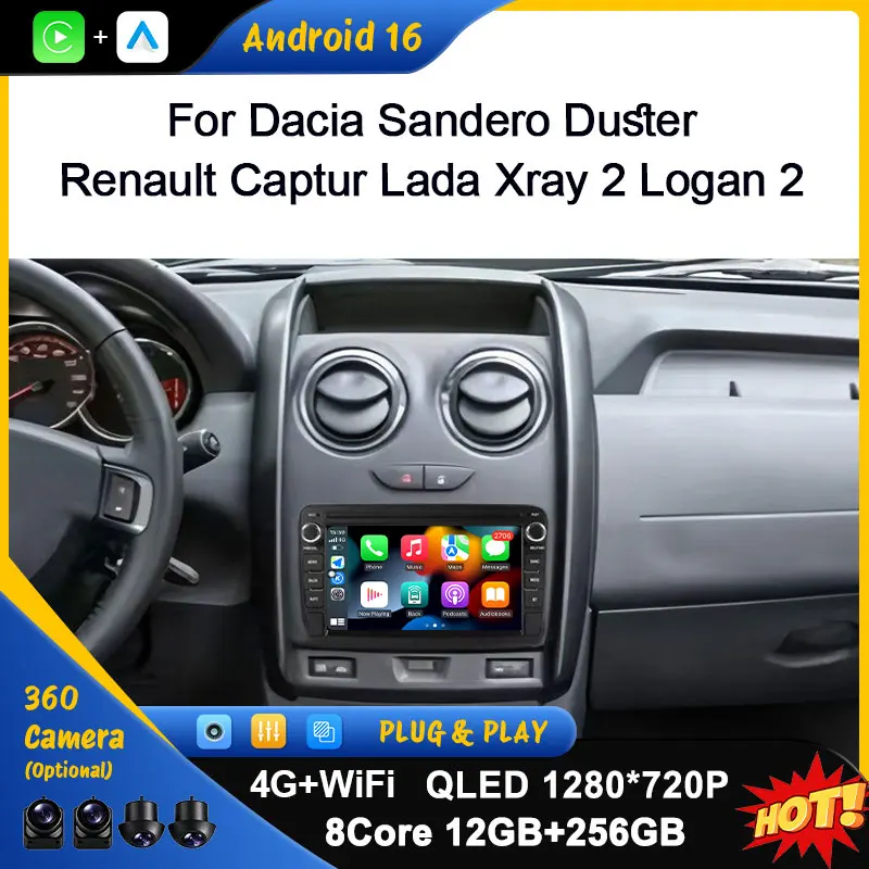 7 inch For Dacia Sandero Duster Renault Captur Lada Xray 2 Logan 2 Car Radio Android 16 Bluetooth Split Screen 4G Head Unit QLED