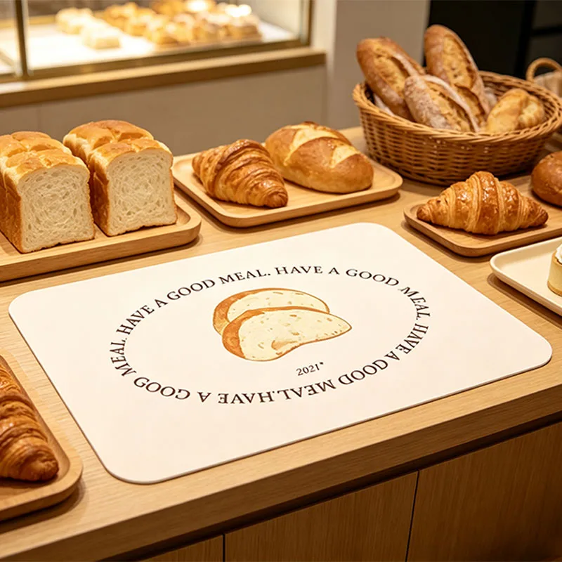2/4pcs Rectangular Leather Desk Mat with Bread Illustration Soil-Repellent & Slip-Resistant for Kitchen Dining Office Desktop