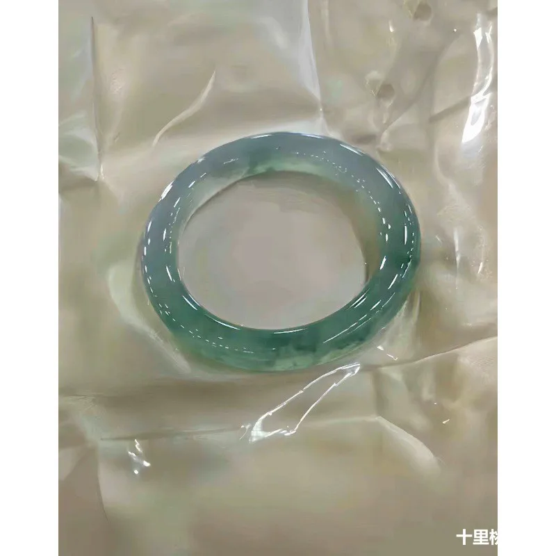 Natural Burmese Ice Jadeite Bracelet, Genuine , Round Bar, Flower Pattern, Clear Water Jade