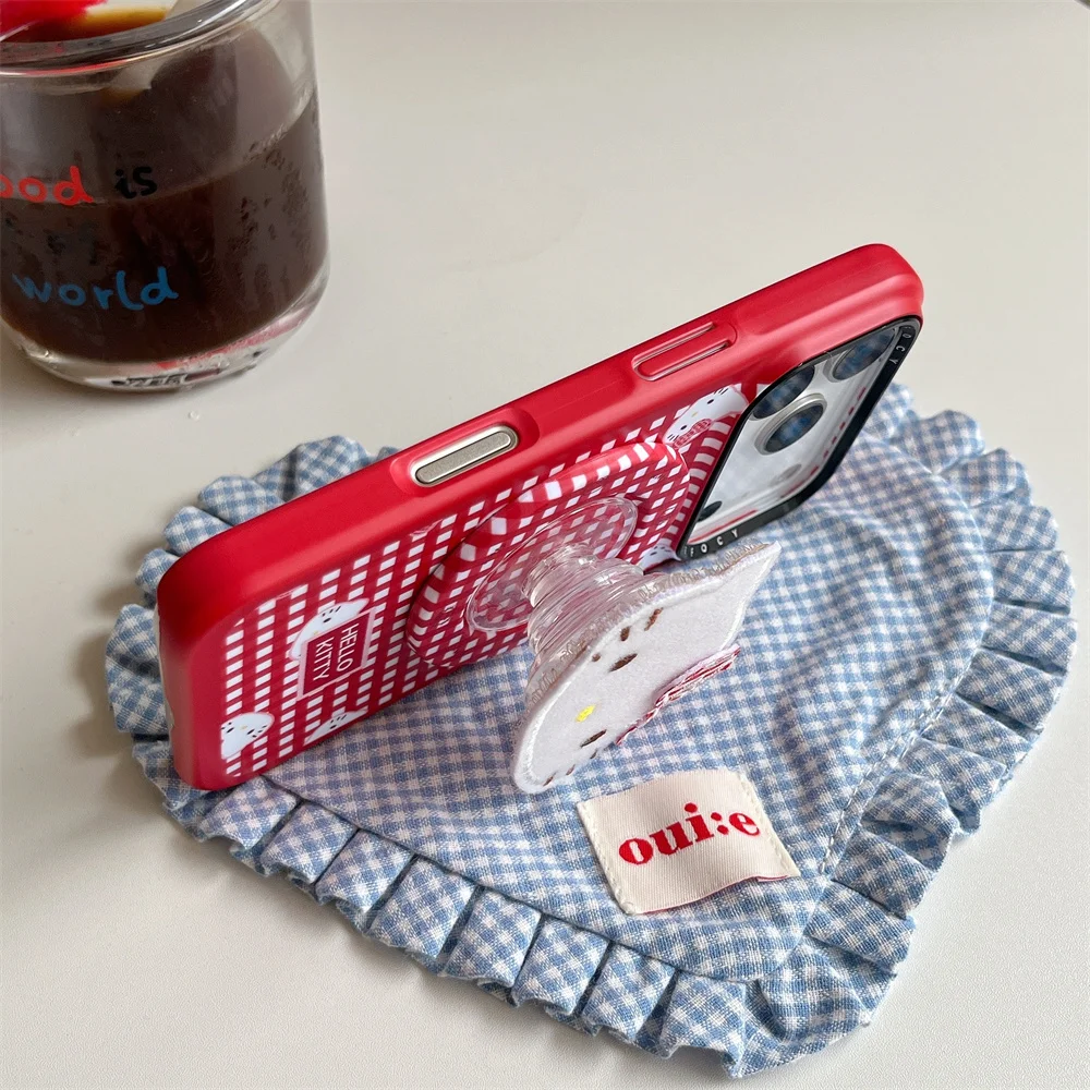 Корейский чехол INS с клетчатой вышивкой Hellokitty для Magsafe с магнитным держателем для iPhone 15, 14, 13, 16, Pro Max 17 Pro, защитный чехол