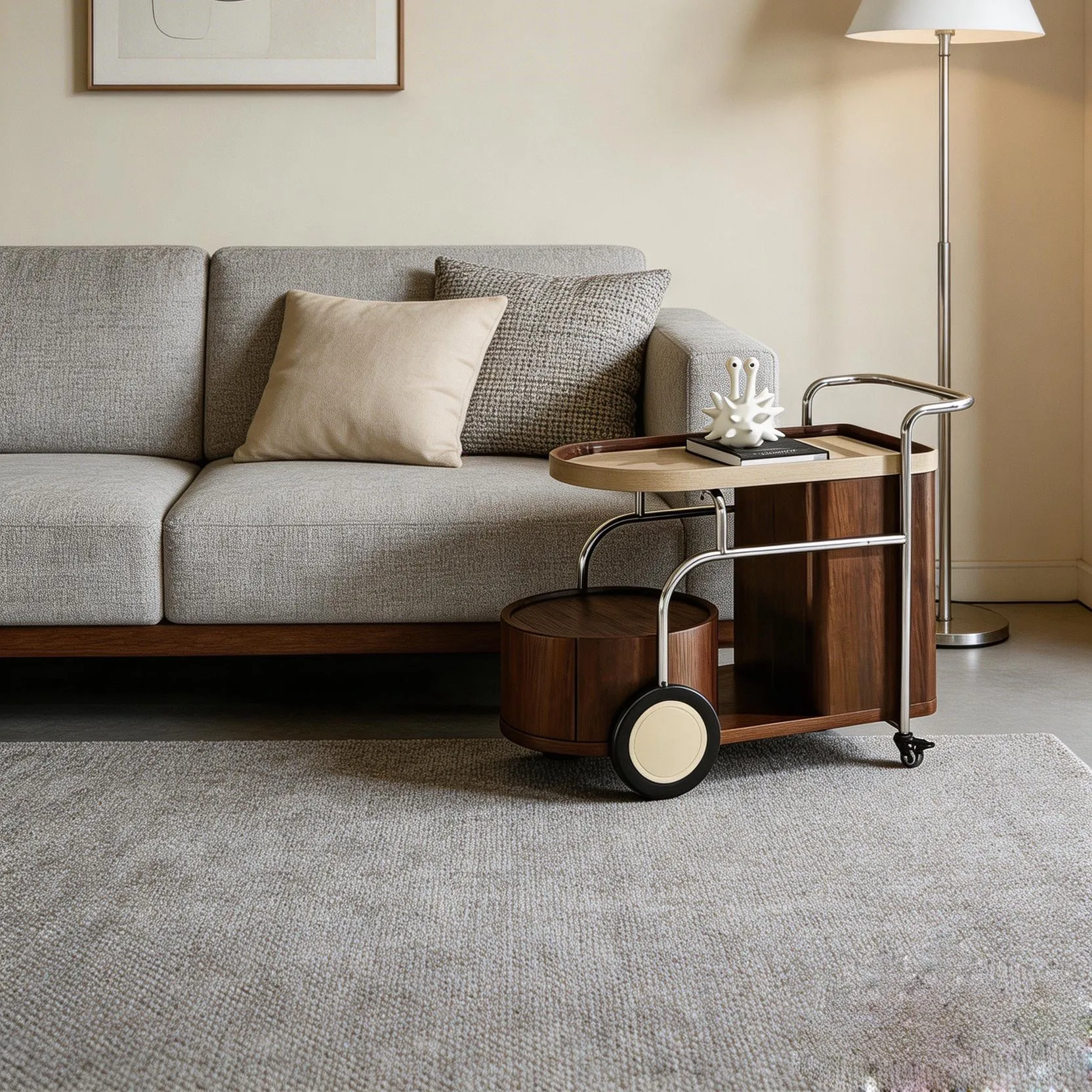 With Wheels Wooden Rolling Tea Cart Modern End Table Vintage Mobile Side Table with Storage for Living Room Coffee Table Bedroom