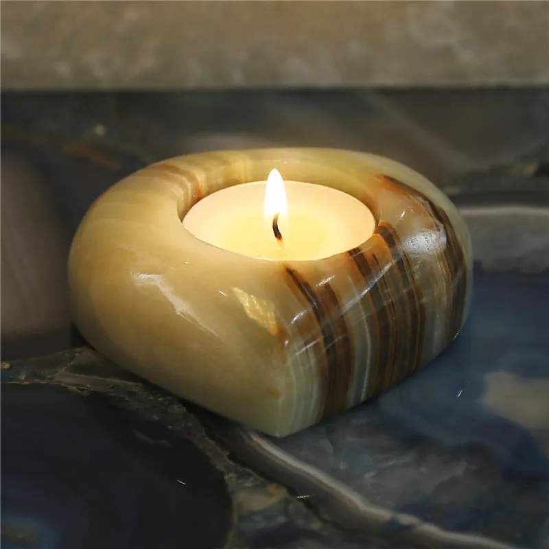 Lovely Heart Afghanistan Jade Candle Holder Aesthetic Room Decoration Reiki Healing Stone Desk Decor Gift for Christmas New Year
