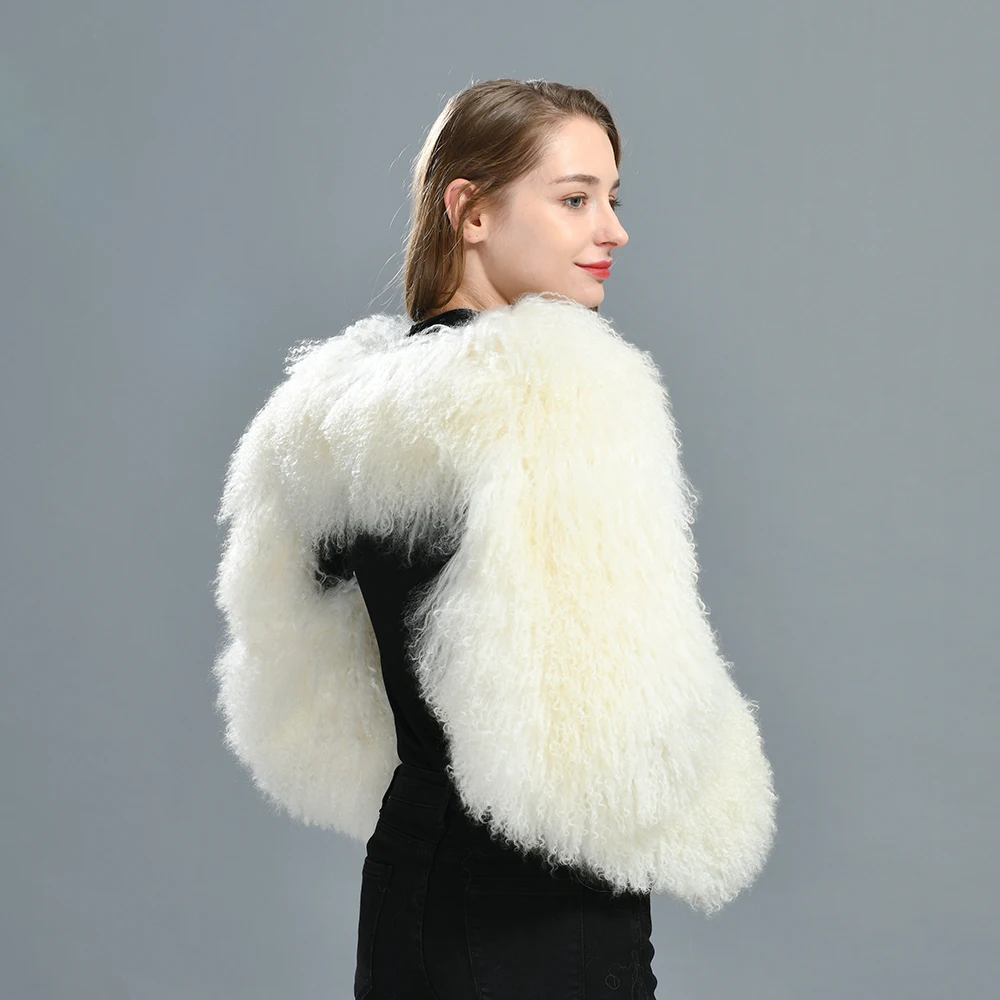 Jxwatcher femmes réel manteau de fourrure de mouton mongole nouveau Design moelleux Double manches dames automne hiver mode manteaux de fourrure chauds