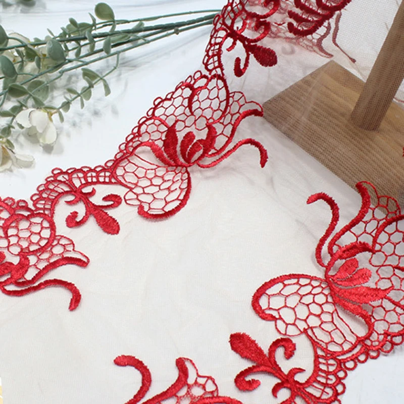 

50Yards Two Tones Red Embroidered Lace Trim For Wedding Sleeve Sewing Craft DIY Fabric Lingerie Underwear Accessories