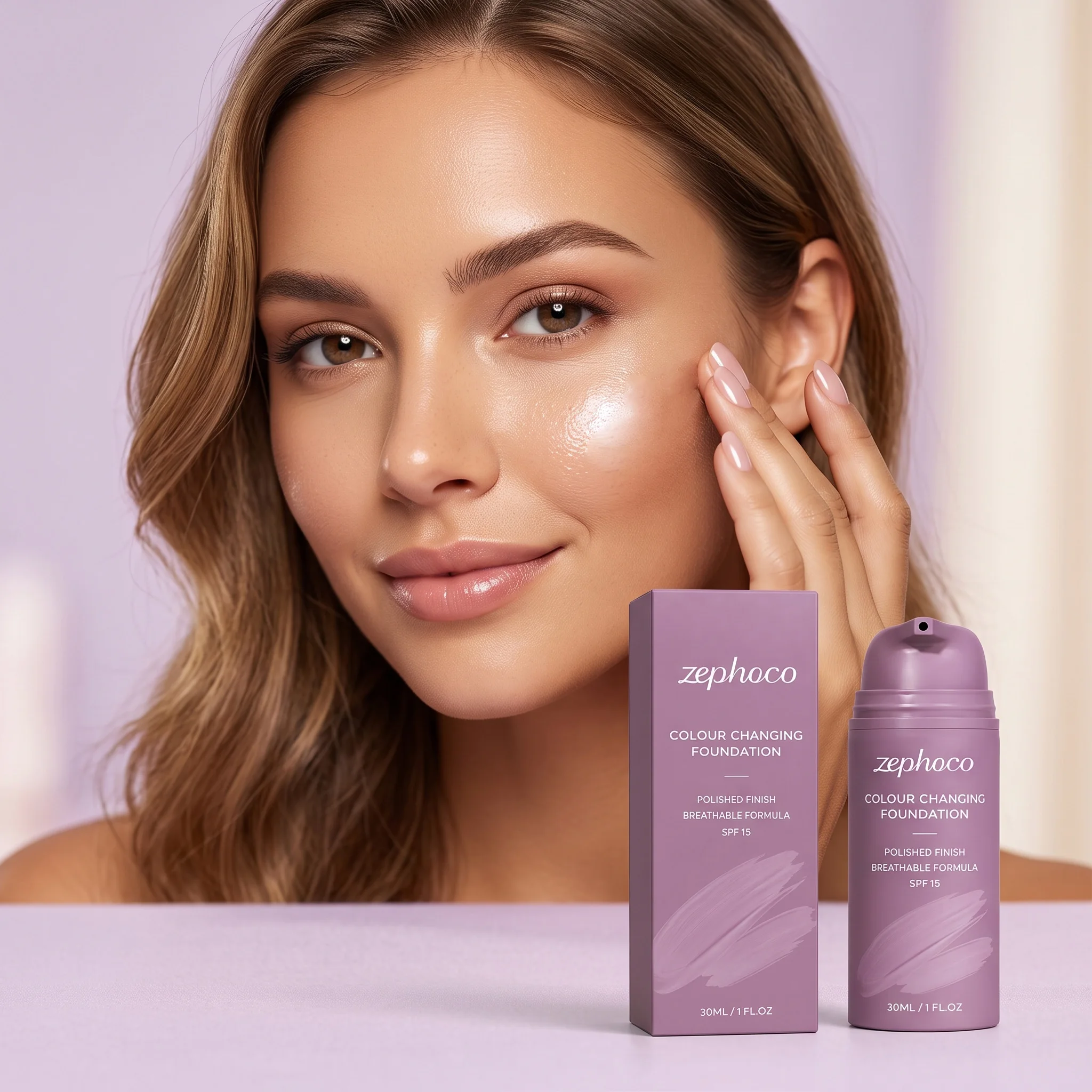 Lightweight Magic Color Changing Foundation, Skin Tone Self-adjusting, Natural Hydrating, Silky Texture, Easy to Blend, Sheer