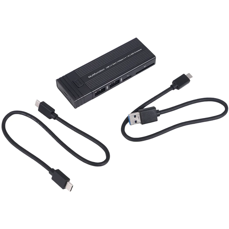 Compact 2 In 1 Type C To M.2 NGFF NVME To USB3.0 3.2 10G SSD Enclosure Solid State Drive Box+HUB