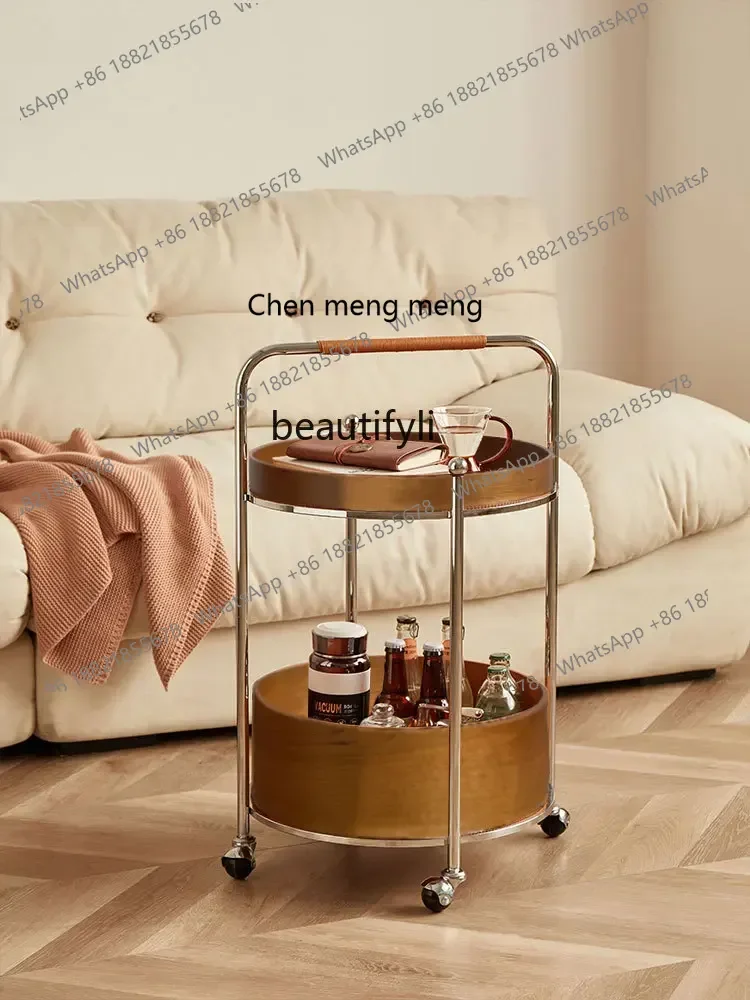 

ss7304 Side Table Middle-Ancient Portable Trolley Locker Light Luxury Leather Pocket Storage Snack Cart