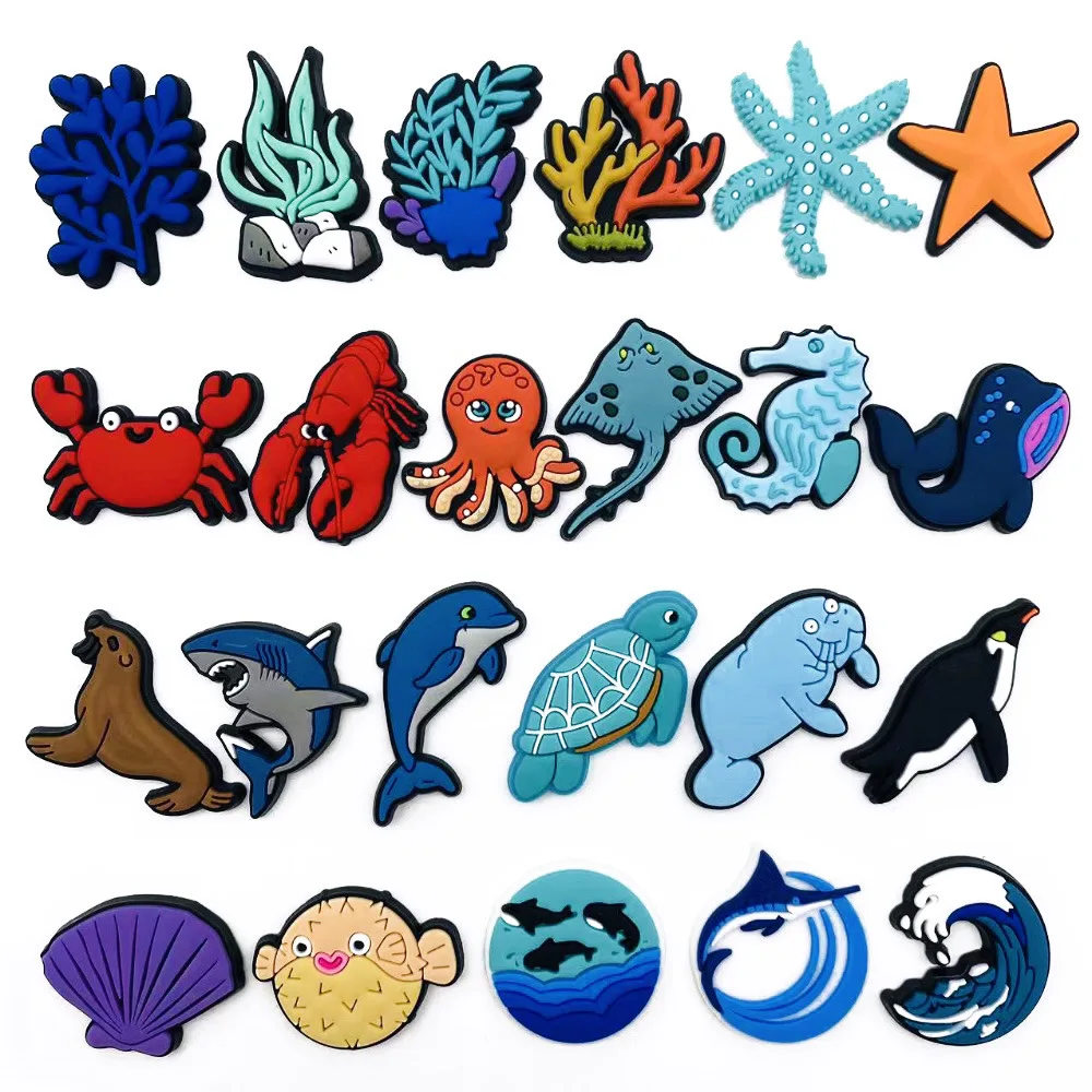 

Shoe Charms Accessories for Crocs Sandals DIY Ocean Series Shark Turtle Decorative Buckle Shoe Flower Wholesale Anime Cartoon