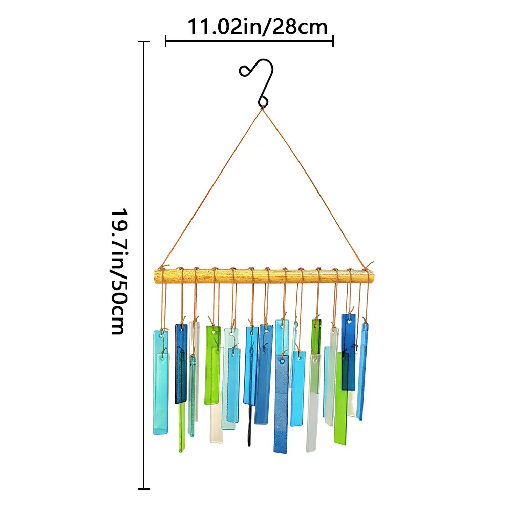 Blue Handworks Sea Glass and Driftwood Chime - Sandblasted Glass and Found Wood Hand Crafted Wind Chime