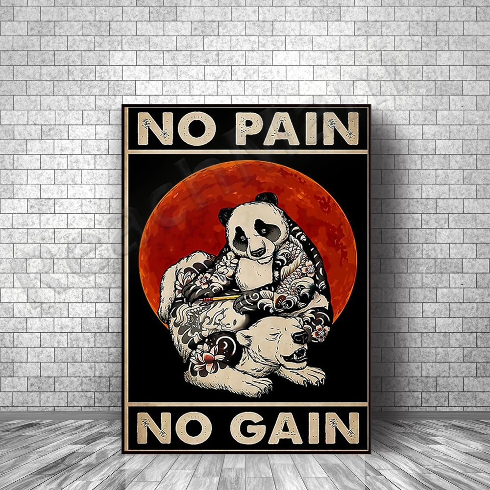 

Tattoo Artist Funny Tattoo Panda Vintage Poster, Tats Panda No Pain No Gain Art, Tattoo Shop Funny Decor, Skin Tattoo Art