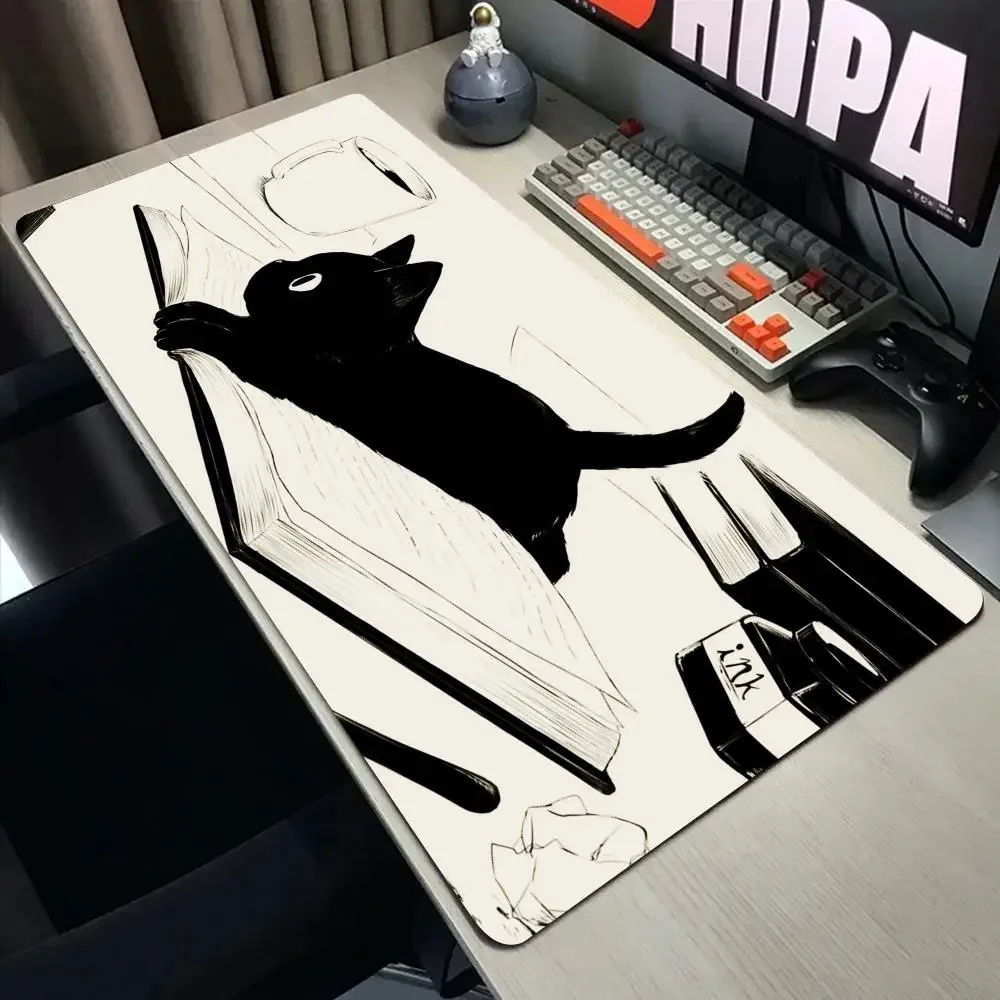

Funny black cat Mouse Pads Cute Cat Office Computer Mousepad Company Desk Pad 90*40 Large Kawaii Mausepads XXL Rubber Table Mat