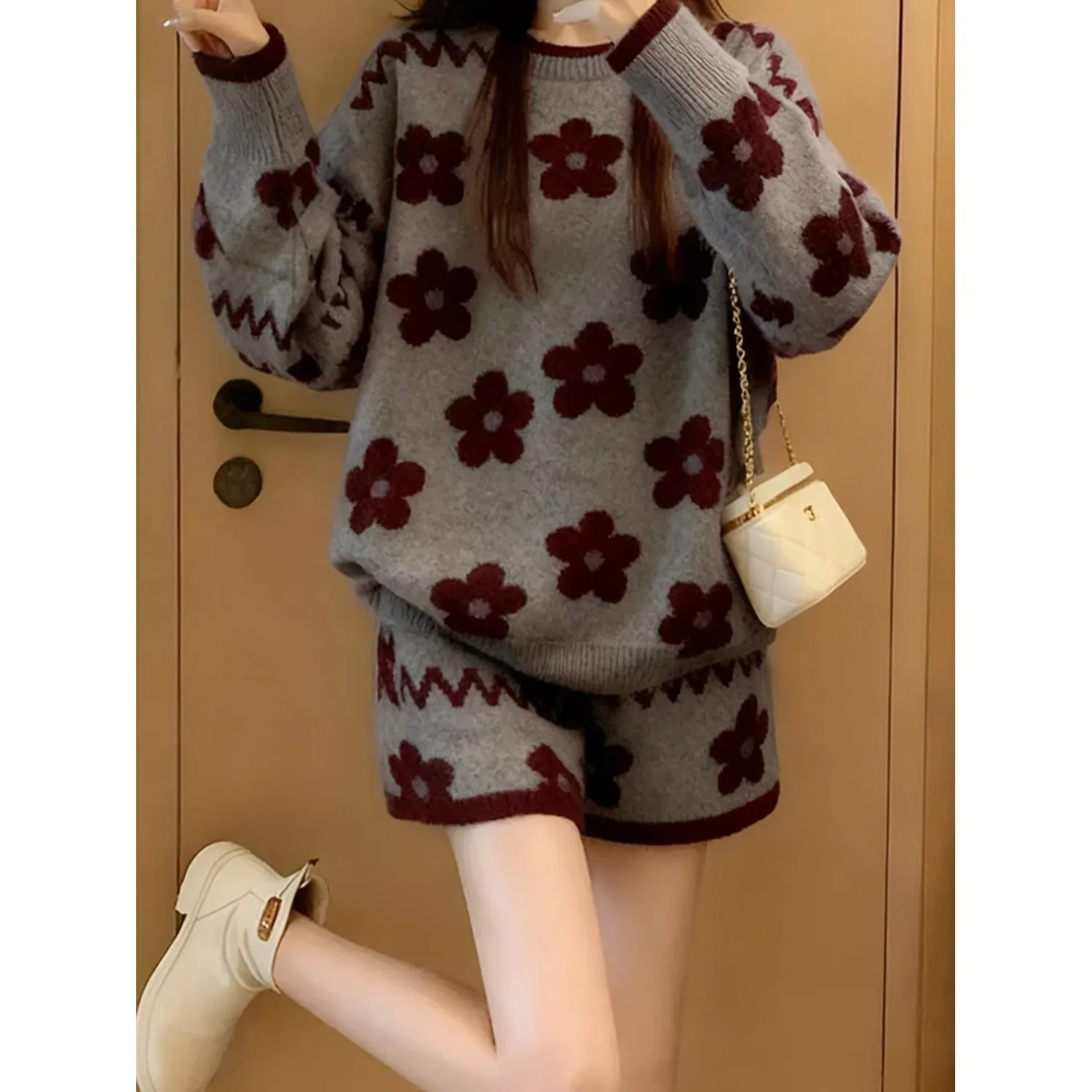 Cisas Nieuwjaar gebreide trui ort broek set Dames Faionable Unieke mooie winterkleding tweedelig pak