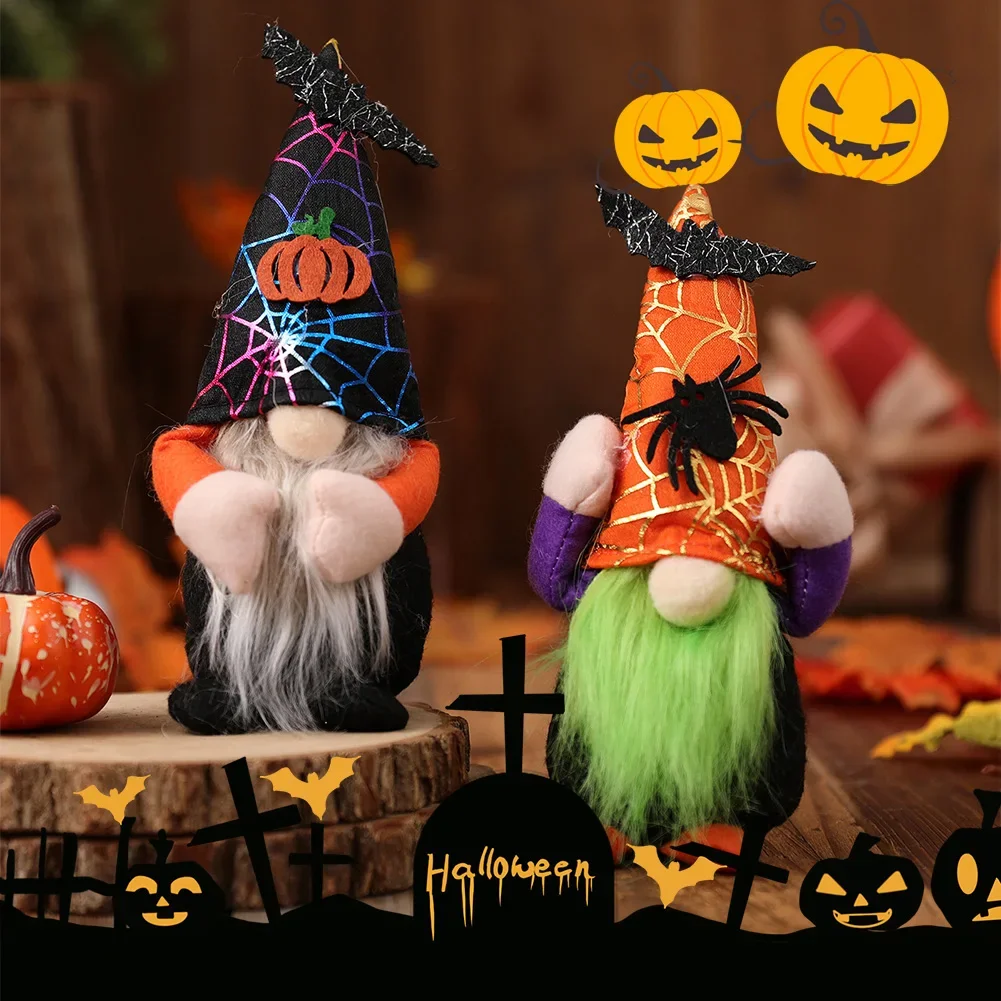 Halloween Broomstick Top Hat Witch Dwarf Gnome Doll Ornaments Cute Cartoon Dwarf Elf Home Decor Halloween Xmas Party Celebration