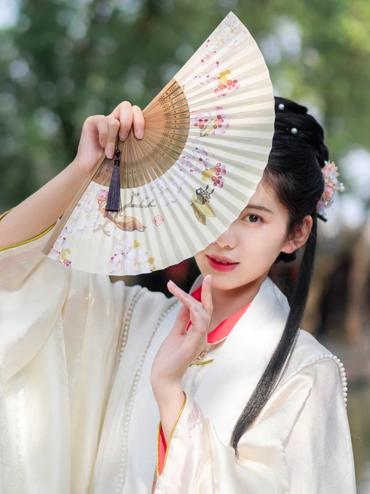 Chinese Style Folding Fan Hand-painted Face Fan Antique Dance Hanfu Small Fan Home Daily Wedding Hand Fan Portable Portable Fan