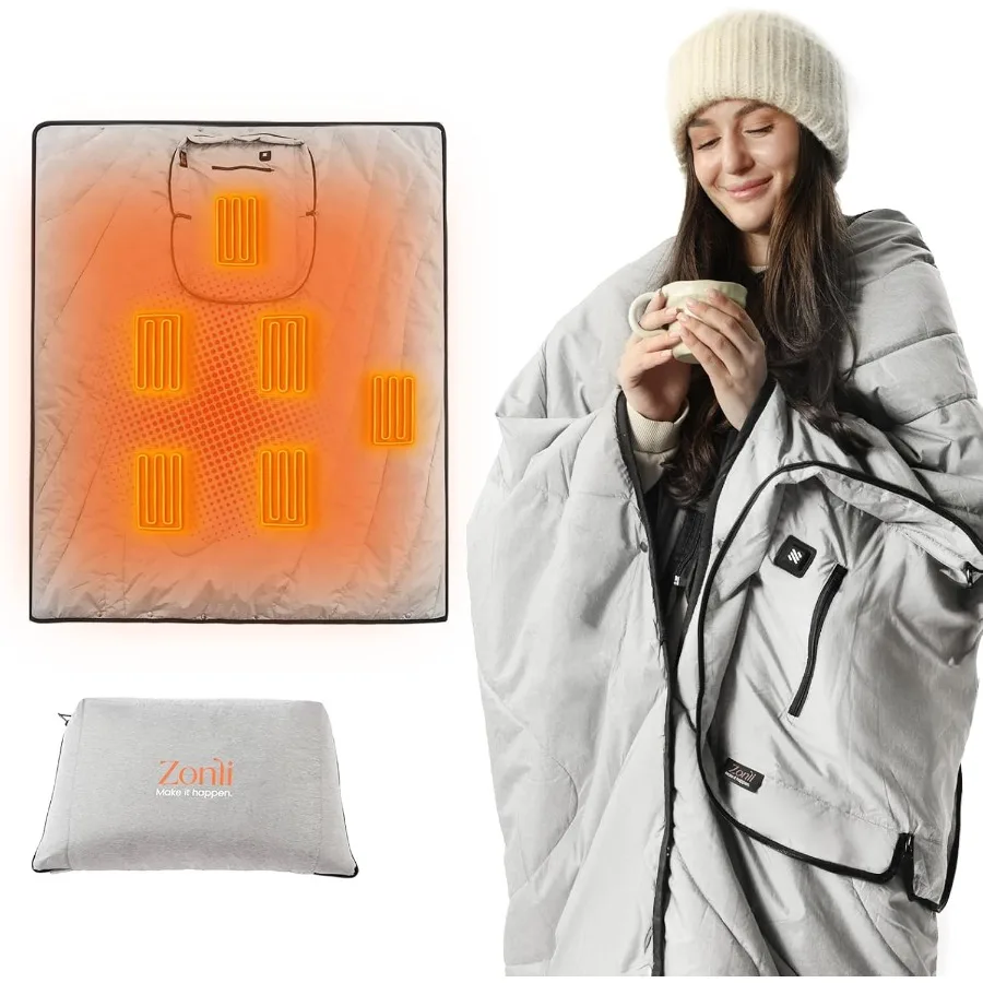 

Heated Blanket Battery Operated Wearable Portable Electric Blanket with Rechargeable Battery 50"x60"Cordless Heated Blanket Wat
