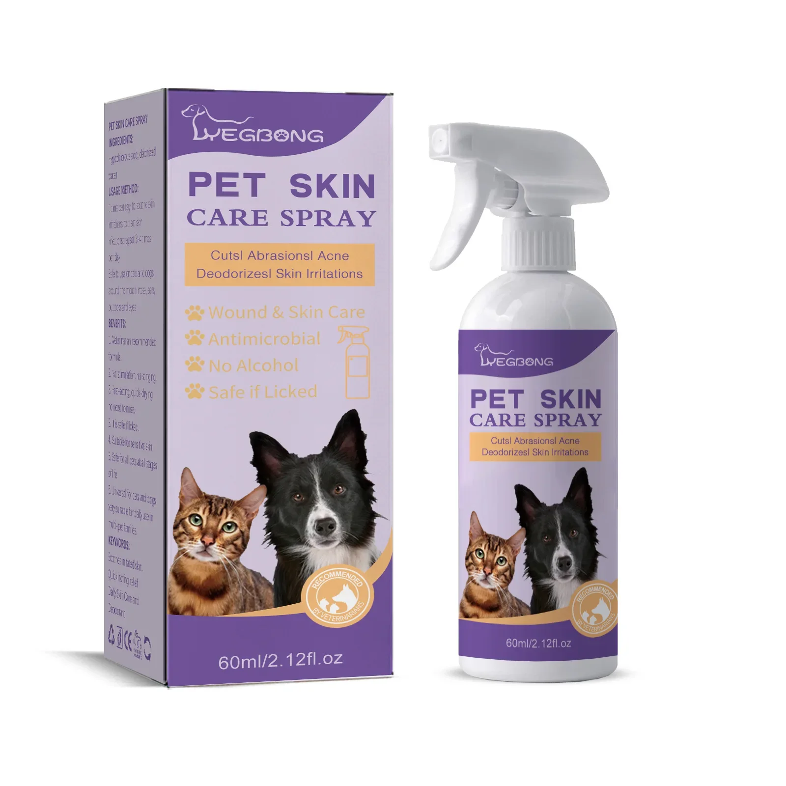 60ml Pet Skin Itching Spray Antimicrobial No Alcohol Removing Mites and Relieving Cleaning Care Supplies for Dogs and Cats