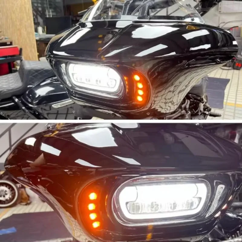 For Harleydavidson Softail M8 Fat Bob 114 Shark Club Style Front Headlight Fairing With LED Daytime Running Light Turn Signal