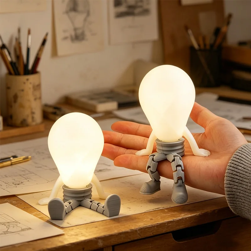 3D Printed Glow In The Dark Light Bulb Figurine Movable Joints Desktop Ornament Home Decor Birthday Housewarming Gift