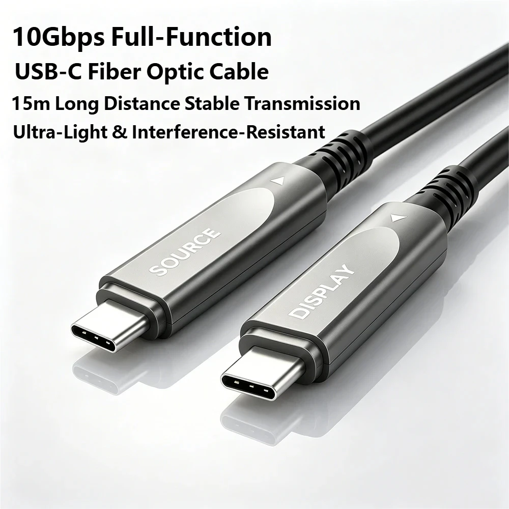 15m Full-Featured USB 3.2 Fiber Video Cable Type-C 8K@60Hz 4K@144Hz USB C to C Active Optical Cable for Display Mirroring Laptop