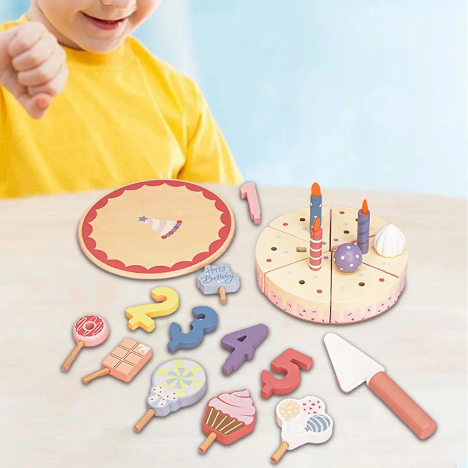 Preschool Wooden Fruit Cake Cutting Toy Interactive Birthday Party Playset for Kids Learning Development